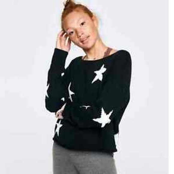PINK Victoria's Secret Sweaters - Pink Victoria Secret Cropped Off-The-Shoulder Sweater Black Star Print Medium